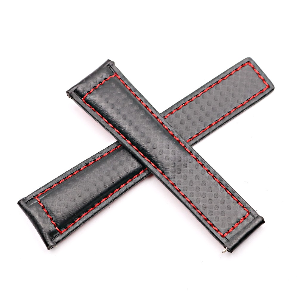 CARLYWET 20 22mm Wholesale Black with Red Stitches High Quality Genuine Leather Replacement Watch Band Strap Strap