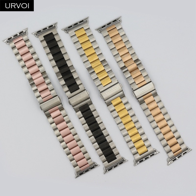URVOI Band for Apple Watch Series 7 6 SE 5 4 3 2 Link Bracelet for iwatch Stainless Steel Strap with Metal Strap Adapter 40 44mm