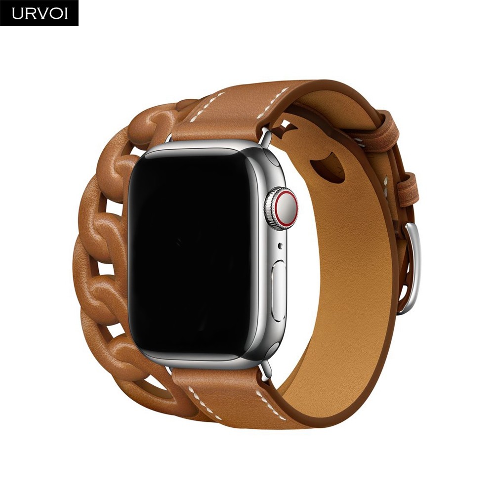 URVOI jurmette Double Round for Apple Watch Series 7 6 SE 5 4 321 Genuine Leather Strap for iWatch Strap Wrist Strap 40 44mm