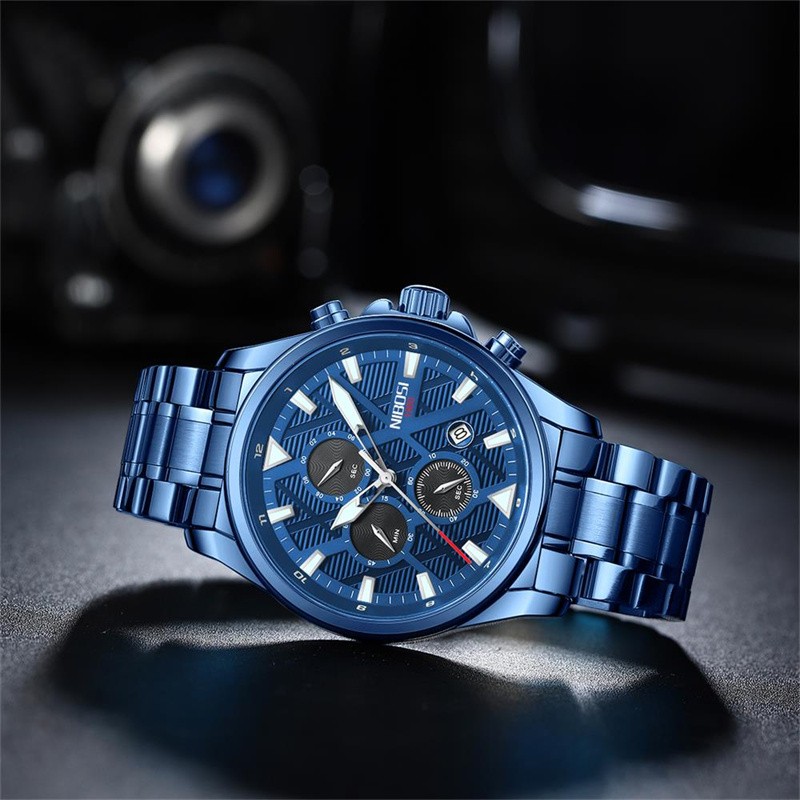 NIBOSI Mens Watches Top Brand Sports Waterproof Stainless Steel Blue Quartz Watch Men Military Wristwatch Relogio Masculino