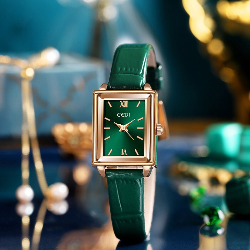 Simple Quartz Watches Women Top Quality Luxury Brand GEDI Leather Wristwatch Rectangle Dial Watch Ladies Dress Accessories