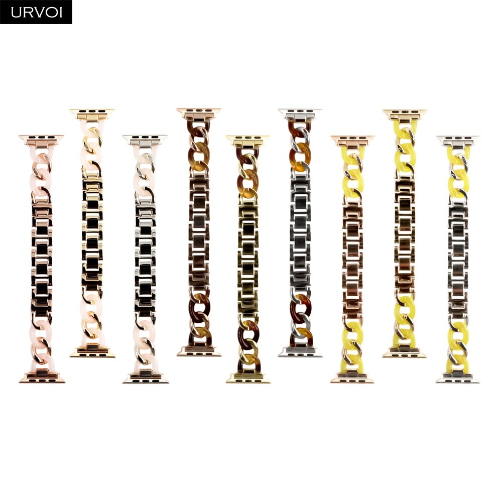 URVOI Link Bracelet for Apple Watch Series 7 6 SE 5 4 3 Band for iwatch Resin Strap Cow Boy Chain Girls Stainless Steel Bracelet