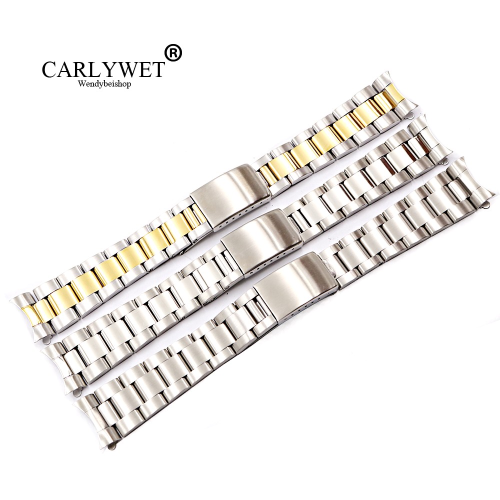 CARLYWET - Stainless steel watch band, 19 20 mm, high quality, silver and gold tone, 316L, strap for Oyster rolseiko