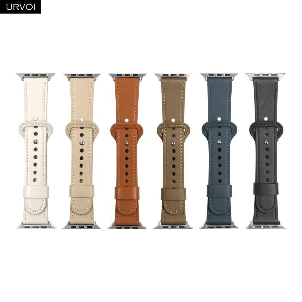 URVOI Strap for Apple Watch Series 7 6 SE 5 4 3 2 1 Sport Band Genuine Leather Pin Buckle for iWatch Modern Single Ring Design
