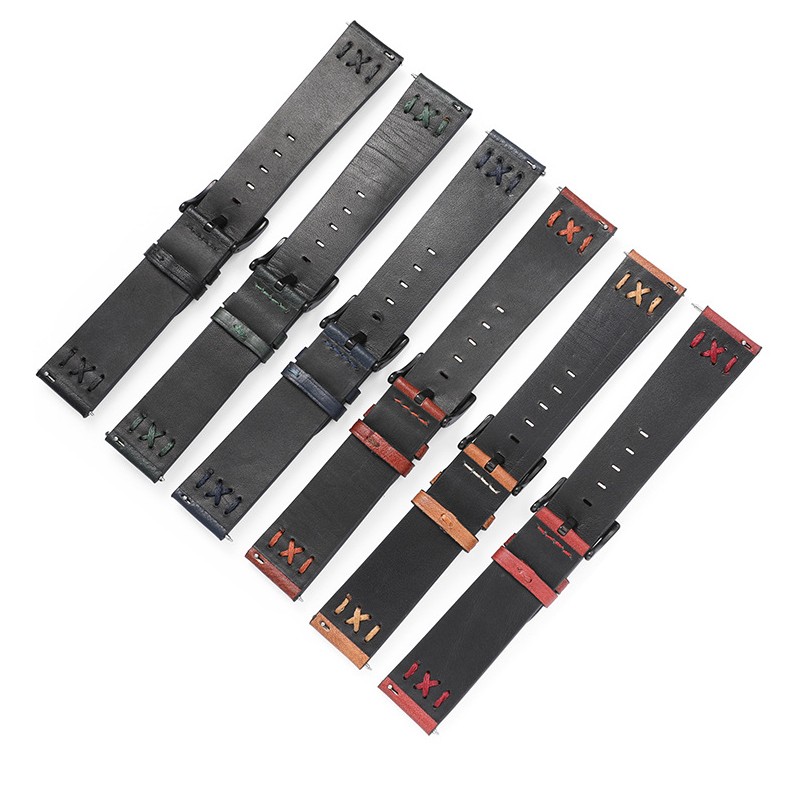 20mm 22mm Leather Watch Strap For Samsung Galaxy Watch 4 42mm 46mm Huawei Watch GT Black Buckle Wrist Watch Strap Bracelet