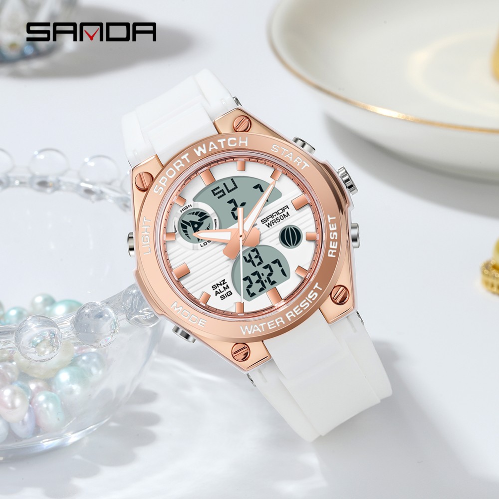 SANDA 2022 Top Brand Fashion Women Watches Waterproof Sports Digital Quartz Wristwatch Casual Watch Gift Relogio Feminino 6067