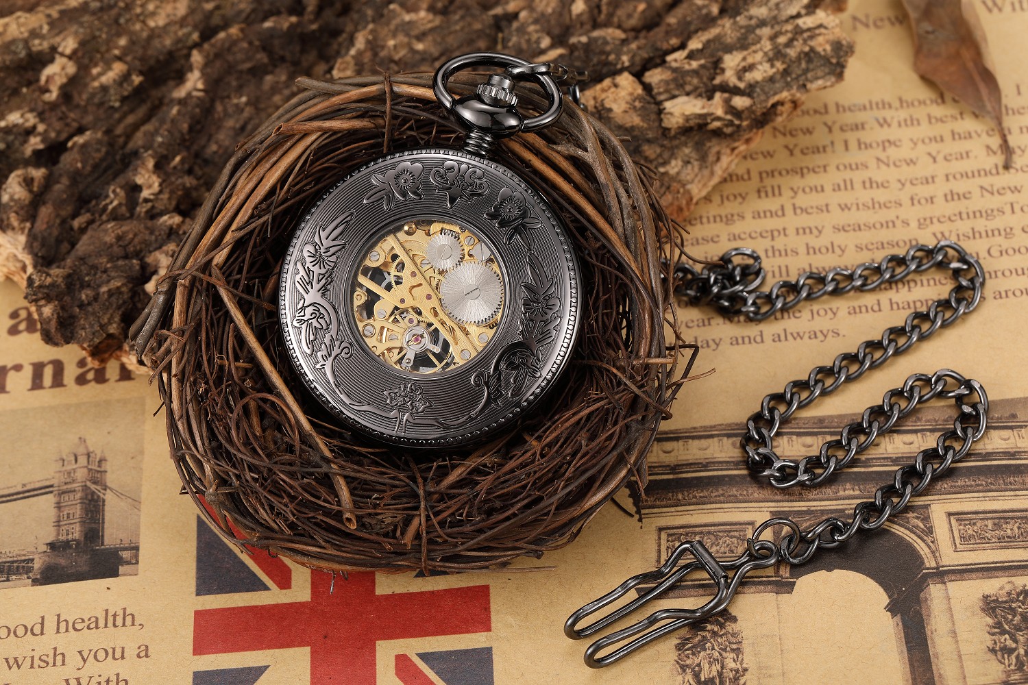 Luxury Hand Wind Mechanical Pocket Watch Vintage Hollow Steampunk Men Watches Roman Numeral Clock With Fob Chain Reloj Hombre