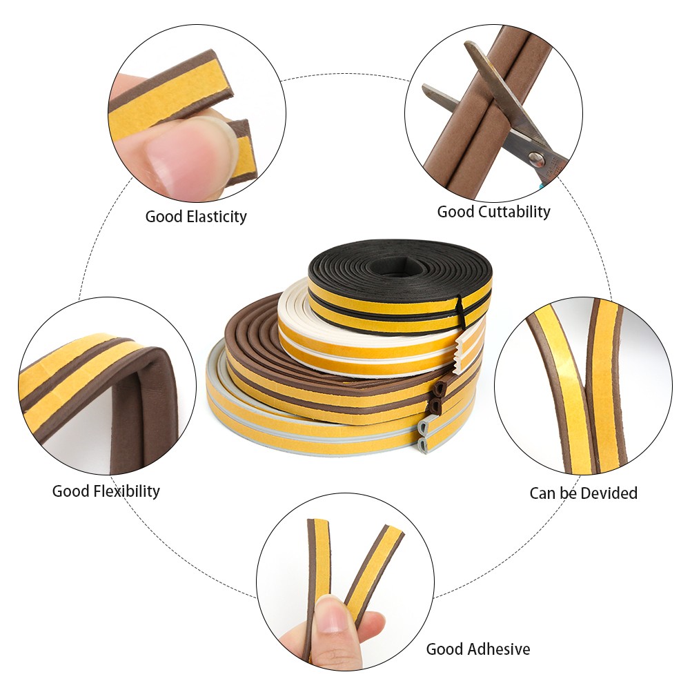 5m Self Adhesive Seal Tape E/D/P/I Type Doors Window Gasket Soundproof Rubber Foam Weatherstrip Sealed Collision Tape