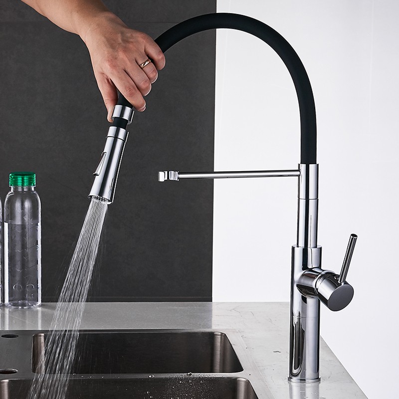 Kitchen Faucets Chrome Kitchen Sink Lever Deck Mount Pull Down Dual Sprayer Nozzle Torneira De Cozinha Mixer Water Taps LK-9910