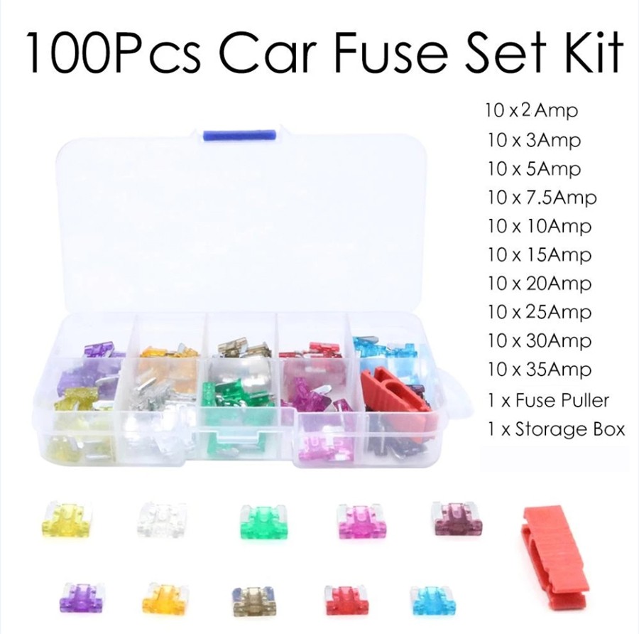 100pcs/set Car Truck Micro Miniature Blade Fuse 3A 5A 7.5A 10A 15A 20A 25A 30A Amp With Plastic Box Assortment Send Clip