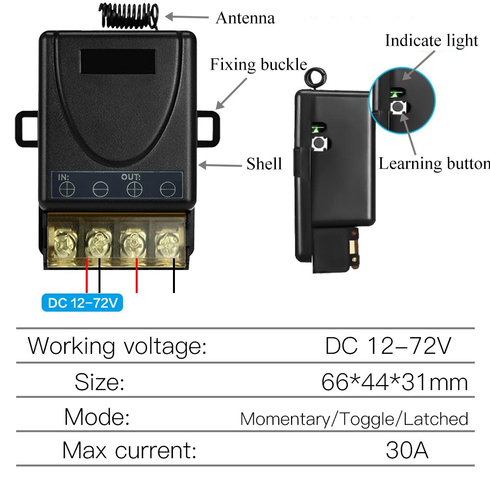 DIY Wireless 433MHz Universal Remote Control Switch DC 12V 24V 48V 60V 72V 30a High Power Relay Receiver Modulifor Car WaterPump