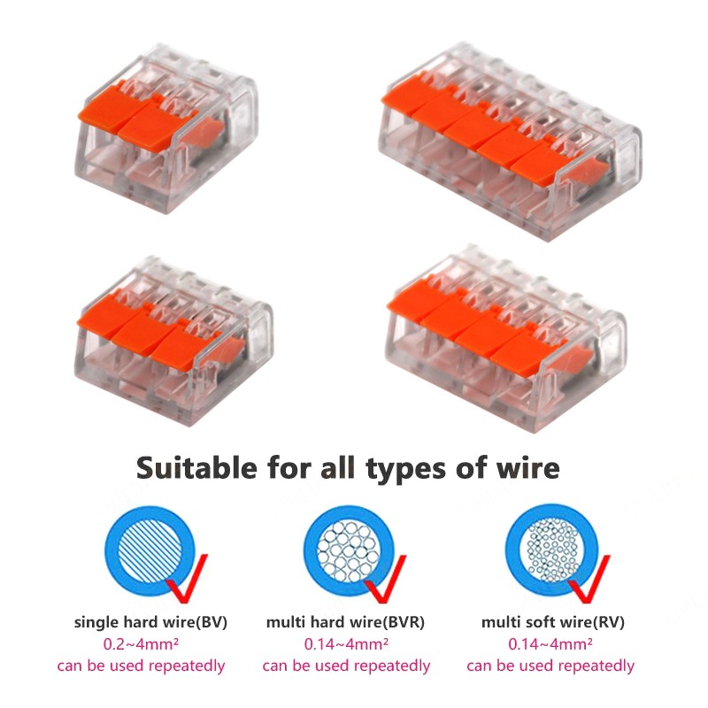 Wire Connector Small Quick Universal Compact Connector Spring Wire Cable Electrical Connectors Push In Terminal Block 412-415