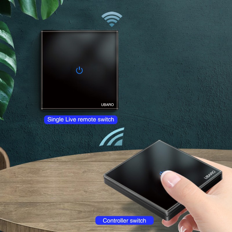 UBARO 86*86mm 433 RF Wireless Transmitter Controller Panel Tempered Glass Remote Manuel Button Without Battery 1/2/3 Gang