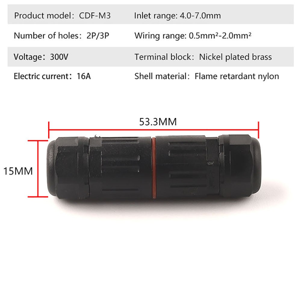 10pcs IP68 2/3 Pin Waterproof Connector Straight Electrical Wire CableConnector Outdoor Plug Socket Terminal Block Junction Box