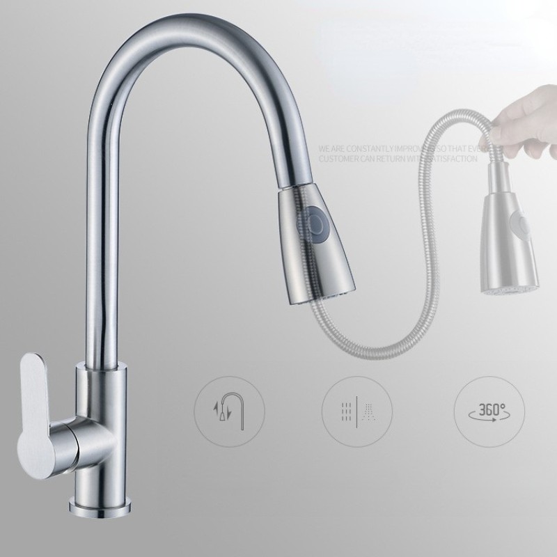 Kitchen pull-out telescopic cold and hot random pull-out faucet sink basin dishwasher mixing valve