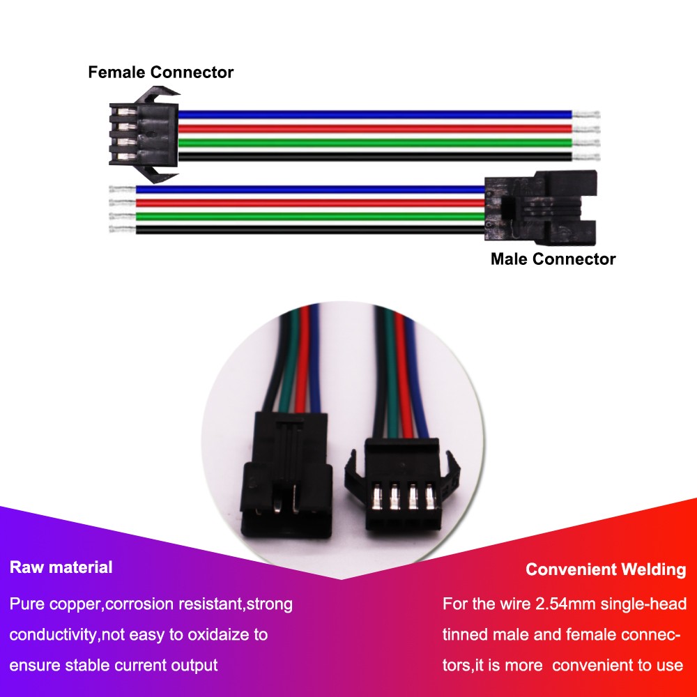 JST LED Connectors 2/3/4/5/6 Pin Extension Cable SM Male Female Wires for 3528 5050 RGB RGBW RGBWW LED Strip Light