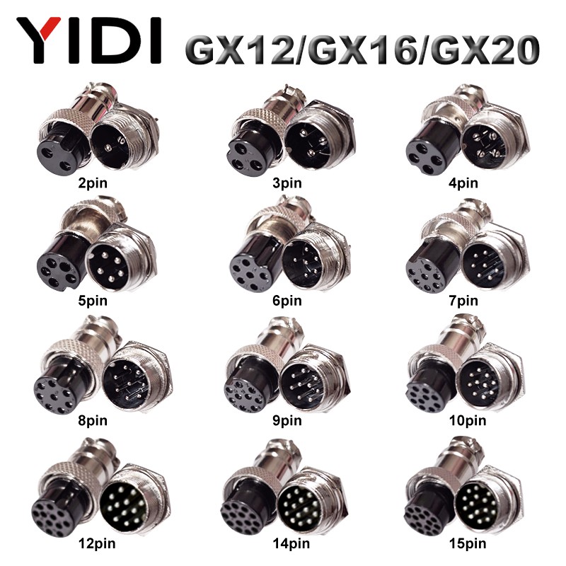 3/5 Sets GX12 GX16 GX20 Air Connector Male + Female 2 3 4 5 6 7 8 9 10 12 Cores 12/16/20mm Circular Aviation Socket Plug Connector