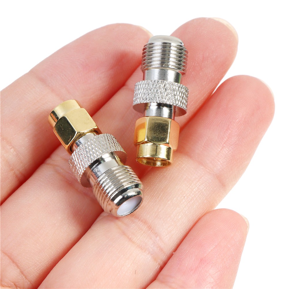 One or 2pcs F Type Female Jack to SMA Male Plug Straight RF Coaxial Adapter F Connector to SMA Adapter Gold Tone