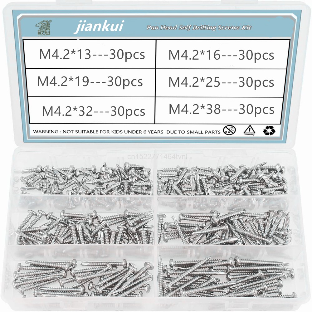 180pcs Cross Recessed Phillips Pan Head Self Drilling Tapping Screw Thread 410 Stainless Steel M4.2 Self Drilling Screw