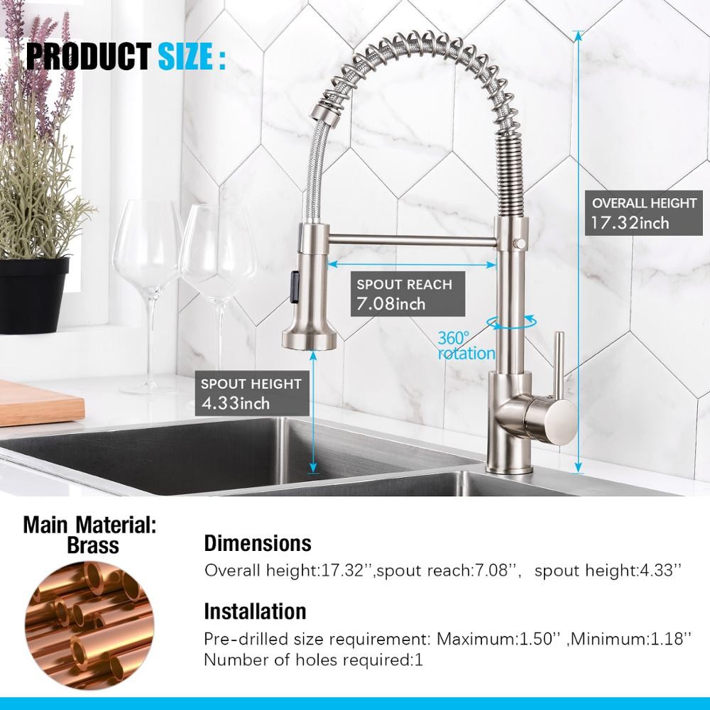 Black Spring Style Kitchen Faucet Deck Mounted 360 Degree Rotation Sink Tap Mixer Hot Cold Pull Down Sprayer Nozzle Faucets