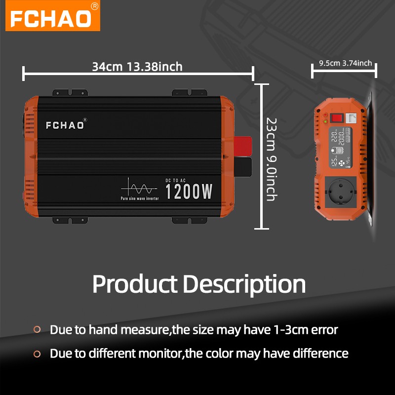 FCHAO 2400W Inverter Solar Panel Pure Sine Wave 12V 24V to 220V Car Power Inverter Solar Power Supply LCD Display for Truck RV