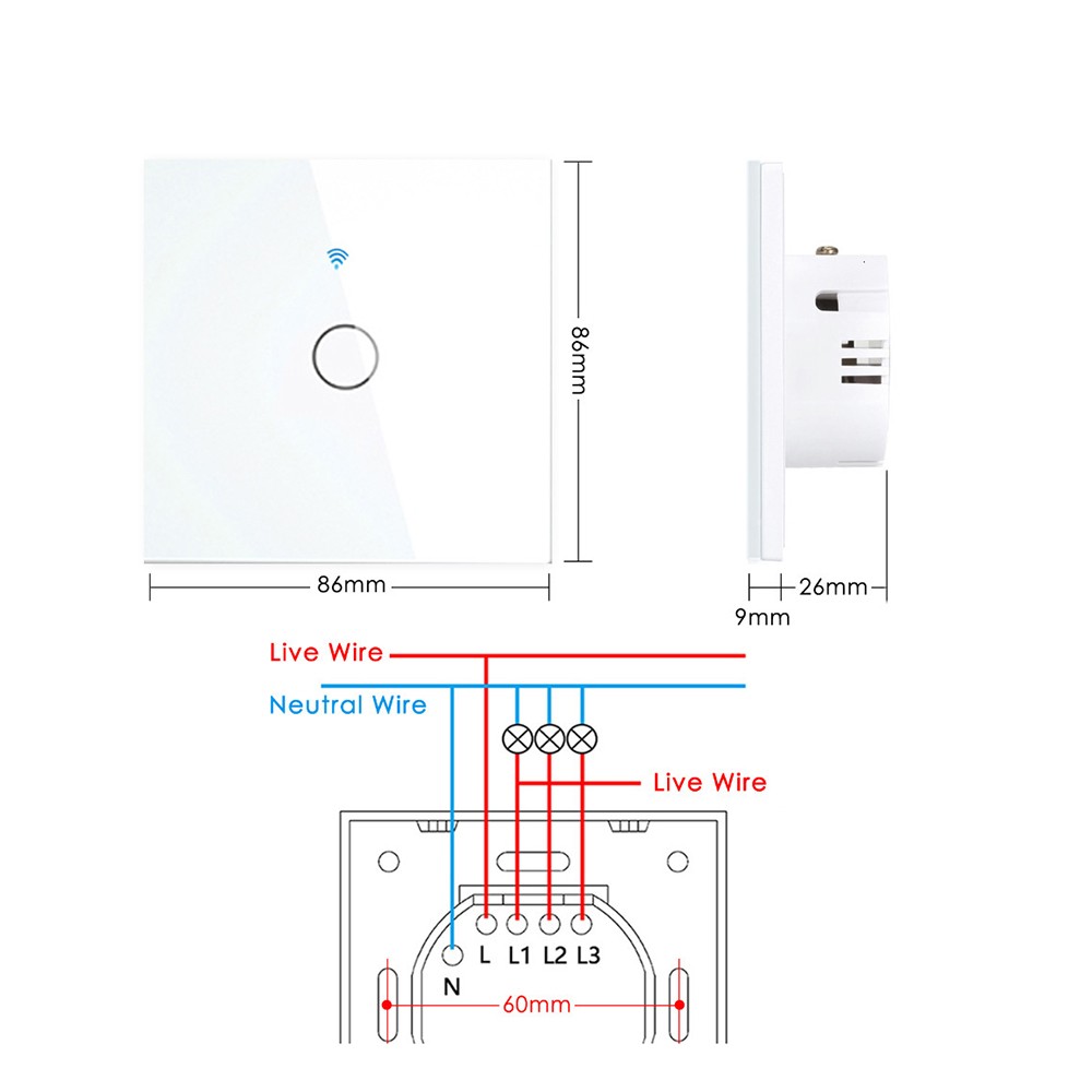 1pc Wall Touch Switch 1/2/3 Gang, EU Type WiFi Smart Glass Panel Switch Tuya App Remote Control, Work with Alexa Google Home