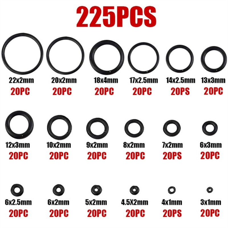 225pcs Rubber O-Ring Seal Classification Gasket Kit Set Washer Ring Kit For Professional Auto Mechanic Plumbing Repair