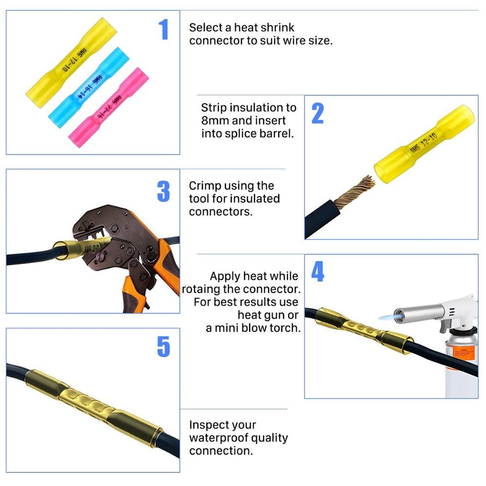 Electrical Cable Connector Set Crimped Terminal Connector Set Water Resistant With Heat Shrink 50/100/200pcs