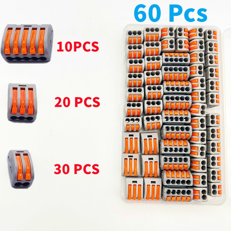 60 PCS Boxed,Mini Compact Wire Splicing Terminal Blocks,Plug-in Connection Terminal Block,Universal Quick Cable Connector