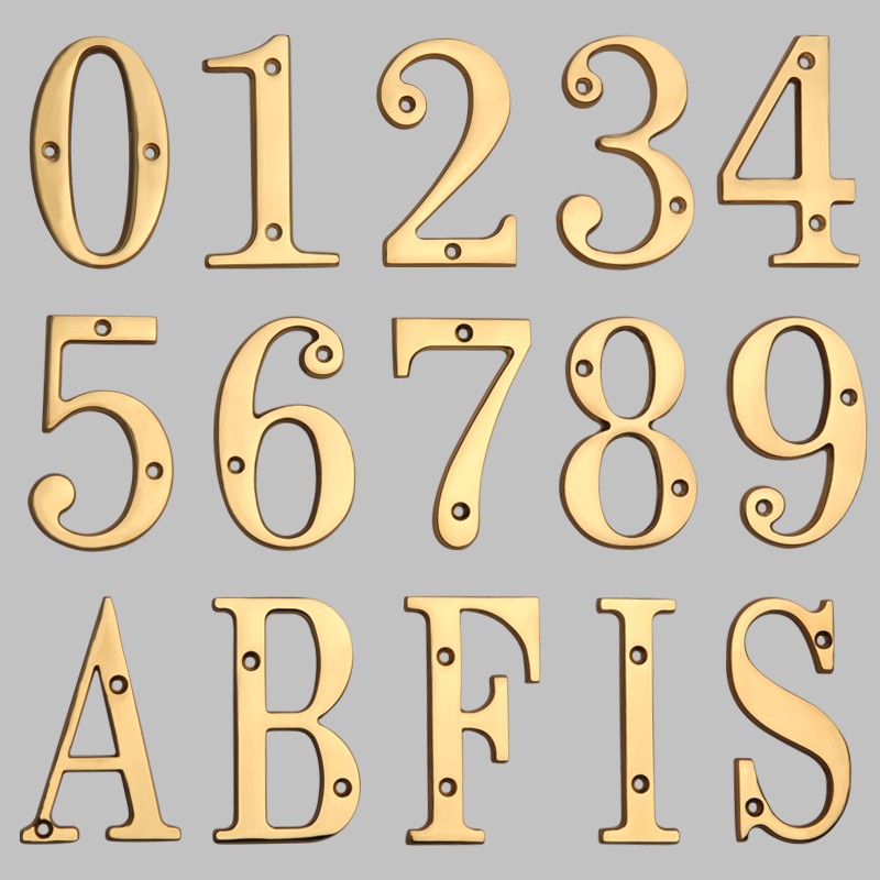 Solid Brass 4" 100mm Letters Modern House Number Apartment Door Numbers Home Number Mailbox Address Plates Sign Outdoor #0-9