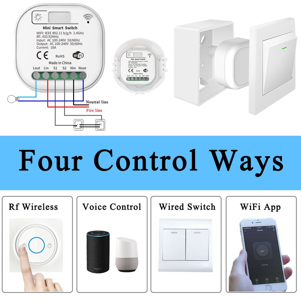 Tuya Smart WiFi and Rf Light Switch 433MHz Kinetic Wall Switch No Battery Needed Wireless Remote Control Timing 220V 16A for Alexa