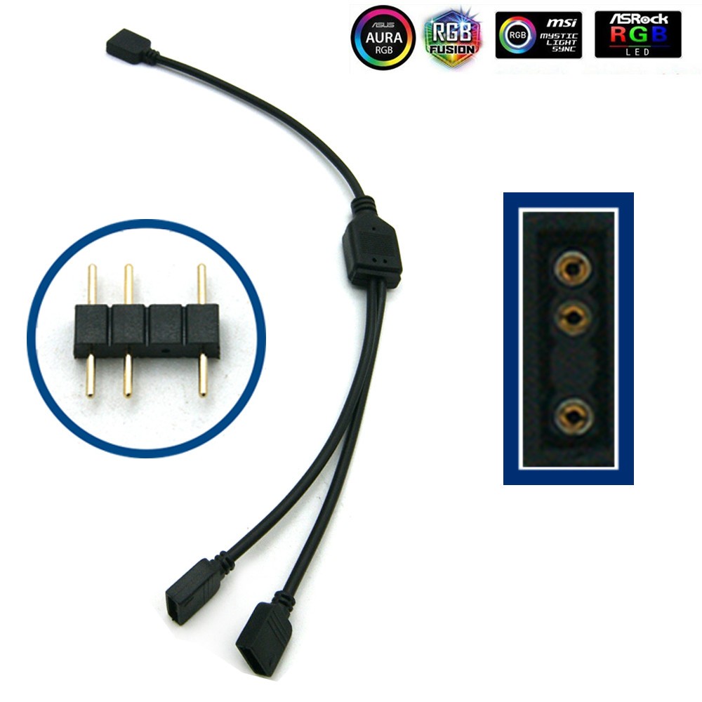 5-24V 3 Pin RGB Connector 1 to 1 2 3 4 5 3pin Wire Splitter Extension Cable for Computer Fan Motherboard Aura RGB LED Sticker Light
