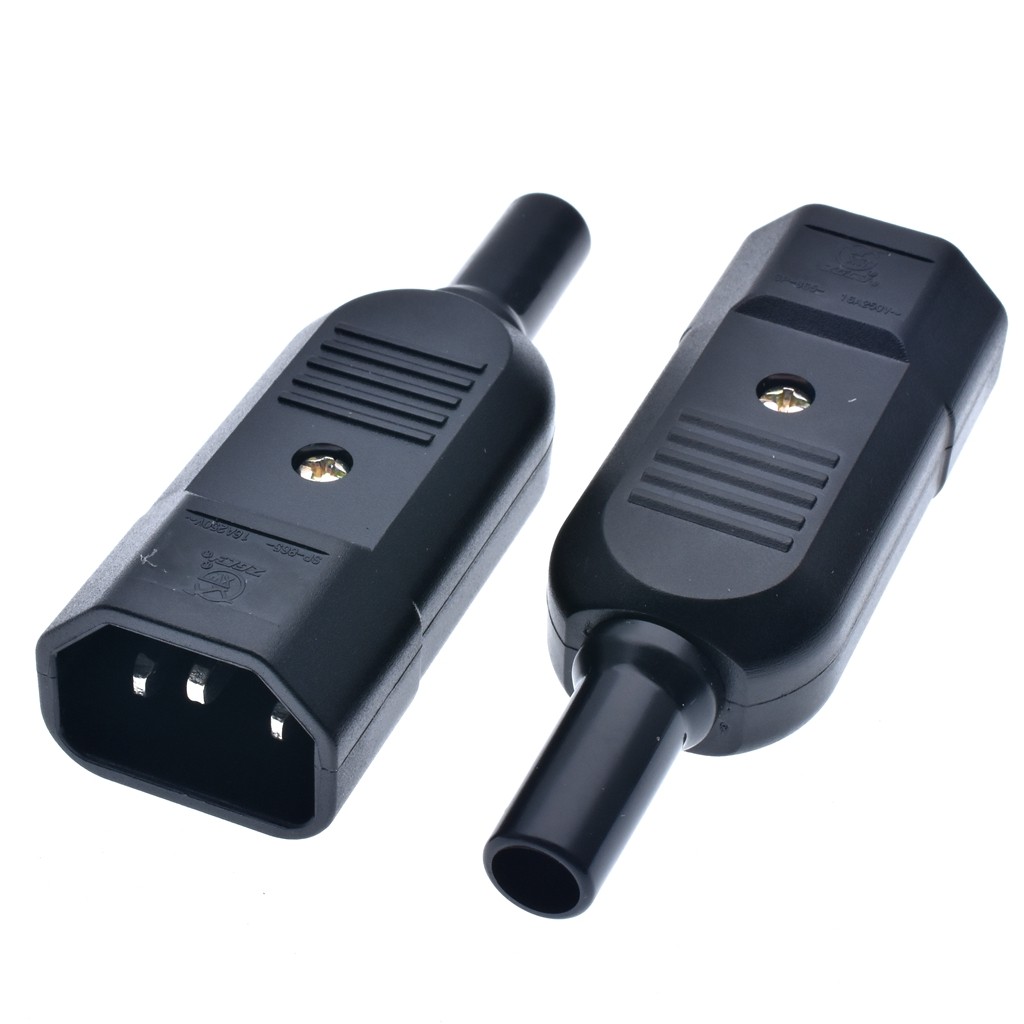 IEC-Socket Straight Cable Connector, 16 A, C13 C14, 250V, 3-Pin Power, Black