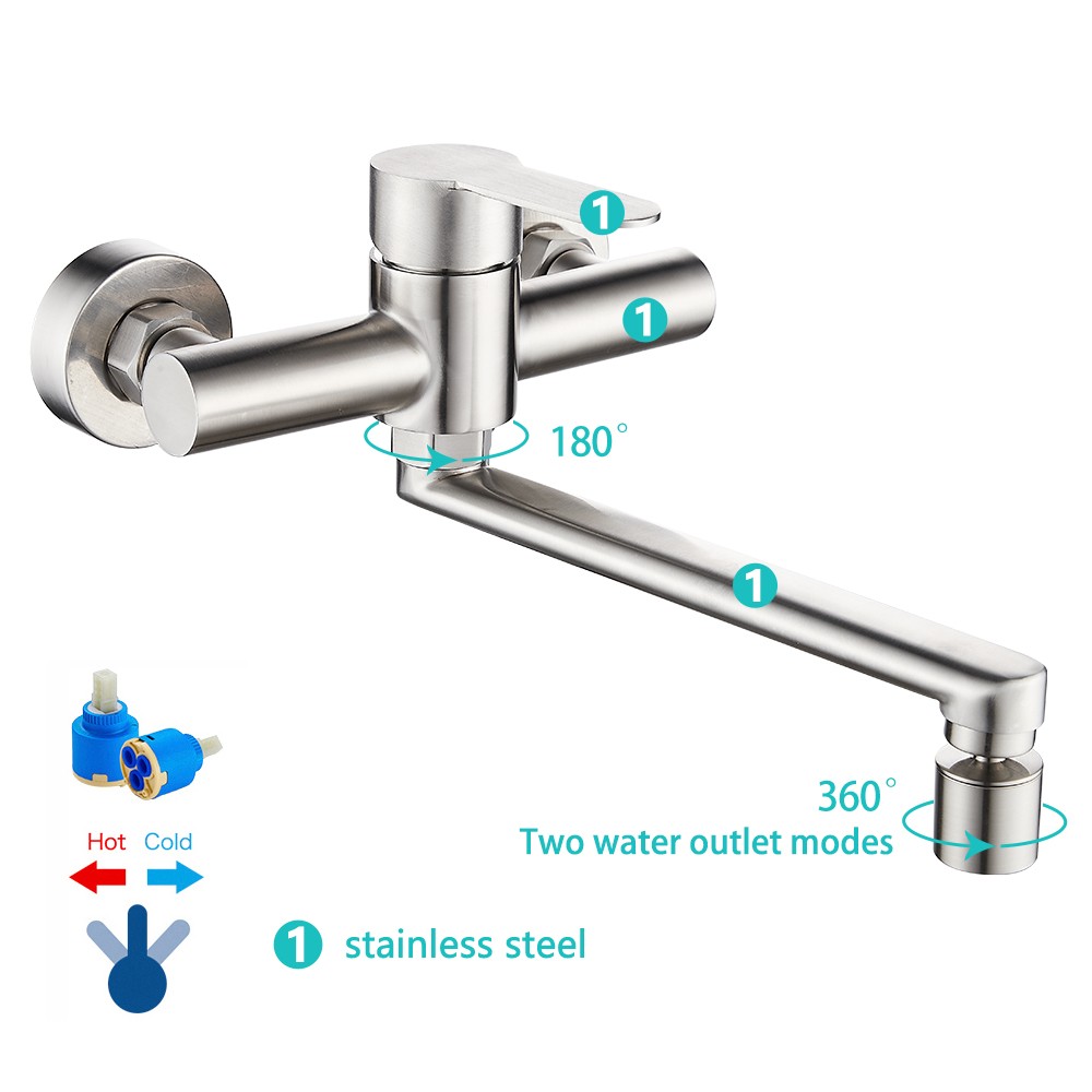 Universal Head Wall Mounted Kitchen Sink Faucet Single Handle Swivel Basin Faucet Hot and Cold Water Mixer For Bathroom Sink