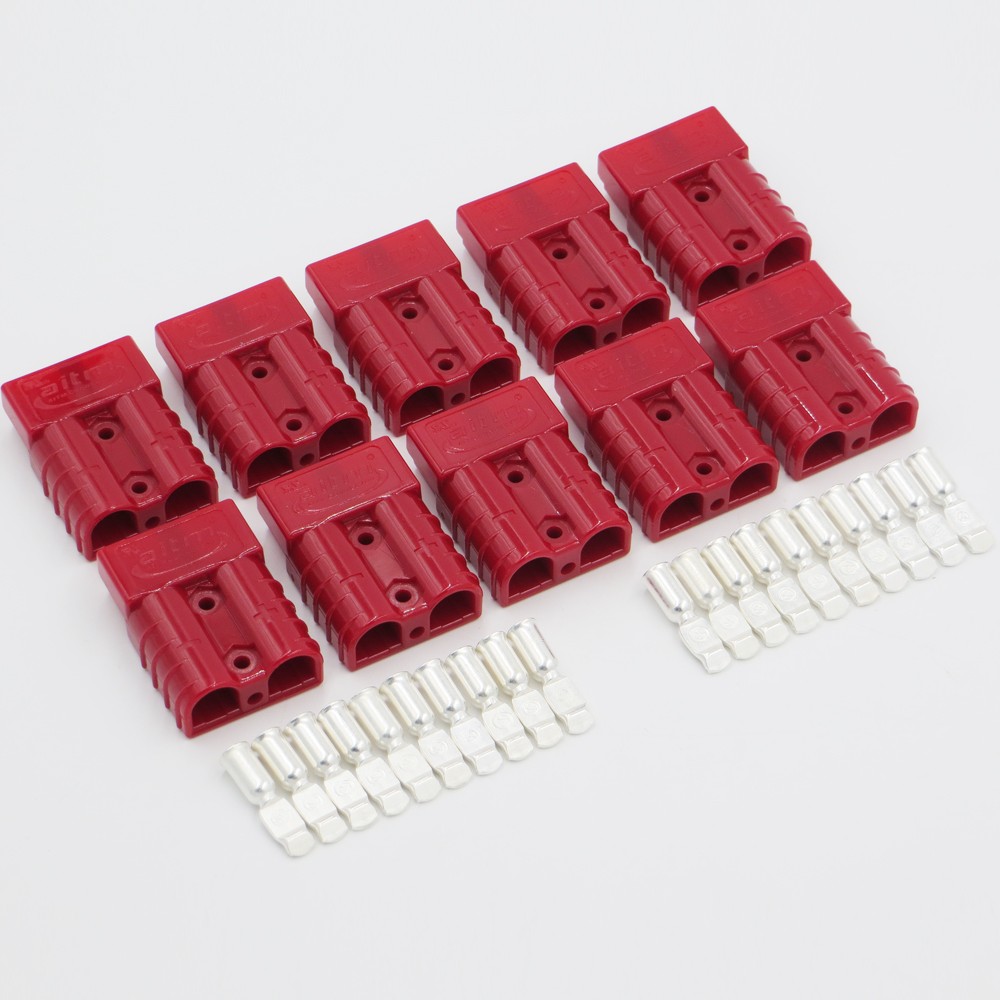 Gray and Red SH50 Plug Connectors 600V 50A 10pcs Double Copper Electrode Solar Panels Caravan Battery T-Handle Dust Cover