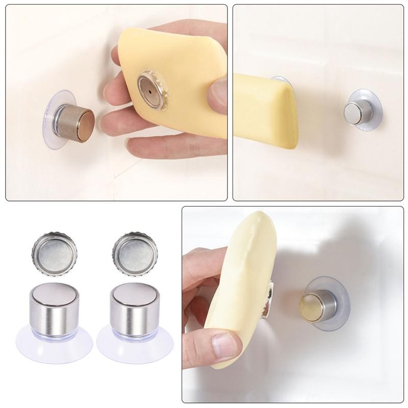 2 Sets of Creative Magnetic Soap Holders Bathroom Wall Hanging Free Soap Holders Soap Suction Rack Punch for Kitchen Bathroom