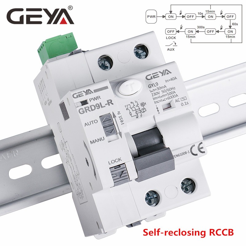 GEYA GRD9L-R RCCB Automatic Self-Resetting Device Circuit Breaker 2P 40A 30mA 100mA 300mA RCD Smart AC Circuit Breaker