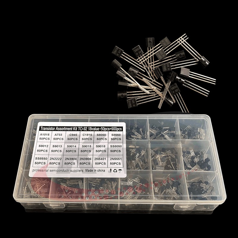 900pcs/box 18 Values ​​TO-92 Transistor Assortment Kit A1015 2N2222 C1815 S8050 2N3904 2N3906 S9012 NPN/PNP Transistor Assembly