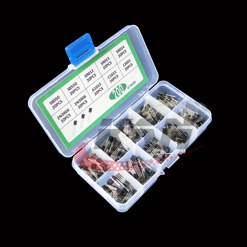 200pcs 10 Values ​​Transistor Assortment Kit Transistors With Storage Box S9012 S9013 S9014 13001 2N3904 2N3906 S8550 S8050