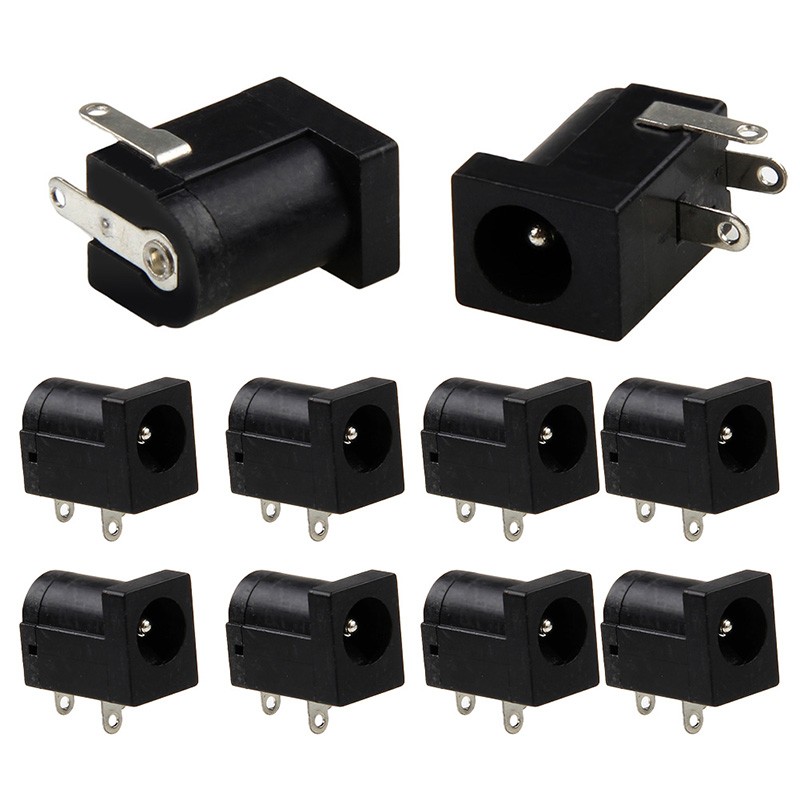 10pcs PCB Base 5.5 x 2.1mm Female DC Power Jack Plug Socket Connector Black