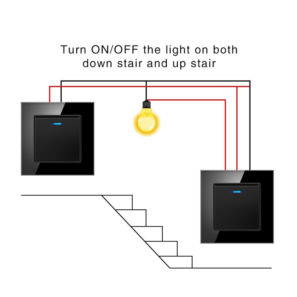 DXDXTT Push Button Light Switch 2 Way Stair Wall Switches 220V LED Tempered Glass Panel EU Standard 1/2/3 Gang Home Improvement