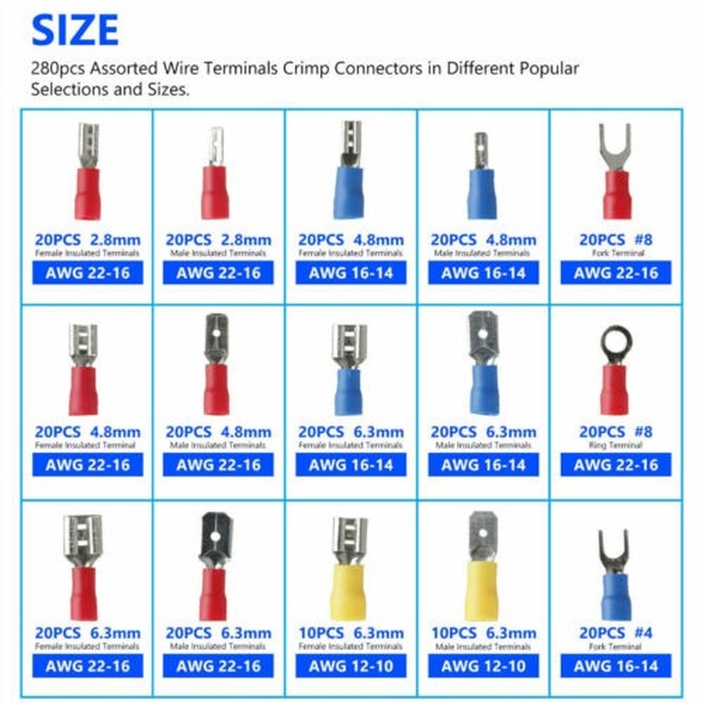 328/280pcs Insulated Spade Butt Loop Fork Loop Lugs Rolled Terminals Electrical Cable Crimp Connector Wire Stripper Plier