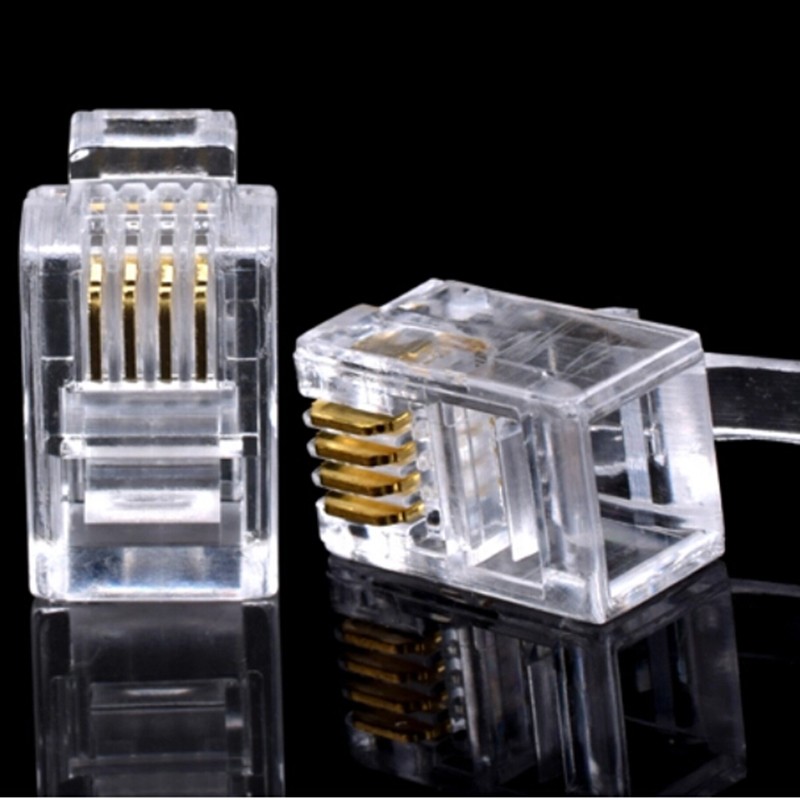 100pcs/lot RJ11 4P4C New Crystal Head Modular Plug Gold Plated Network Connector Wholesale