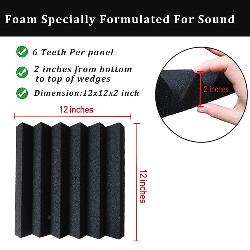 12/24pcs 2" X 12" X 12" Studio Acoustic Foam Wedges Tiles Soundproofing Panel Sound Insulation Absorbing Treatment Sponge