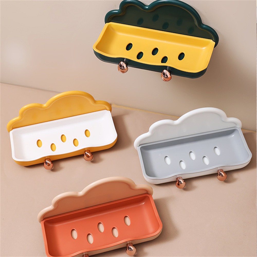 Wall Mounted Soap Holder With 2pcs Hook Creative PP Clouds Shape Soap Basket Multifunctional Bathroom Storage Rack Soap Dishes