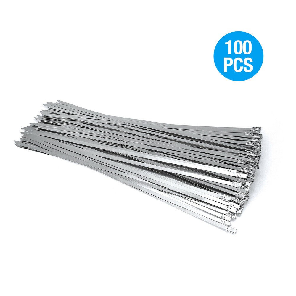 100pcs 304# Stainless Steel Cable Ties 4.6mm Heavy Duty Self-Locking Cable Zip Tie Multipurpose Metal Exhaust Wrap Lock Ties