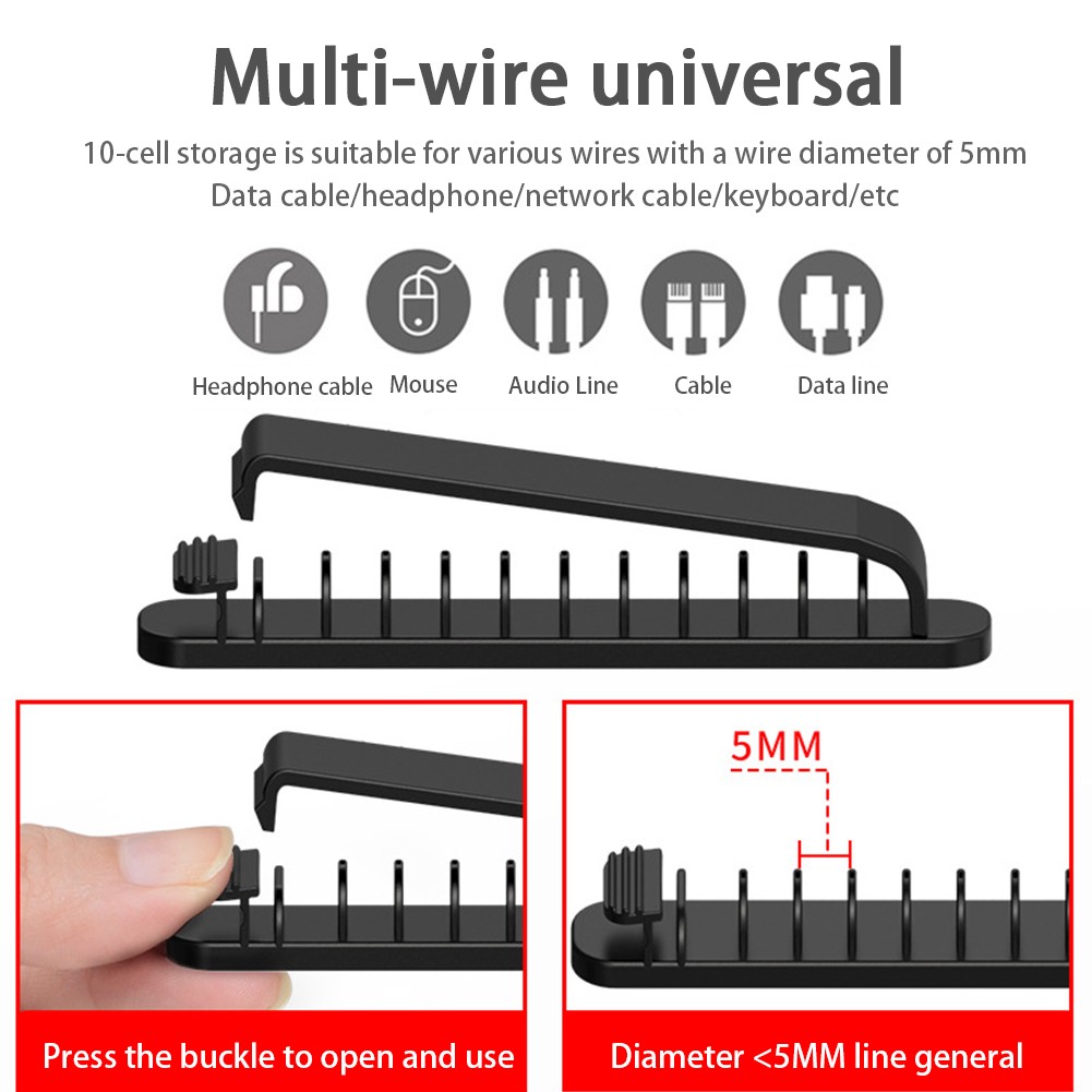 Bed Headphone Home Desk Storage 11 Slots Cord Management Wire Organizer Winding Cable Clip Desktop Sticky Tool Holder