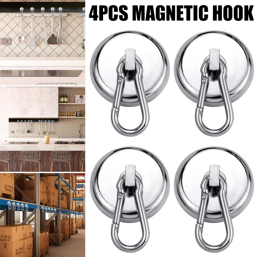 4pcs Strong Magnetic Hook Wall Mounted Hanger Hook Carabiner Heavy Magnetic Hook Kitchen Cabinet Home Storage Tools Ye-hot