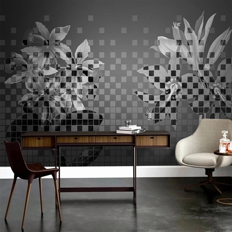 Custom 3D Murals Creative Art Mosaic Flowers Gray Wallpaper for Bedroom Living Room TV Sofa Background Wall Home Decor Non-woven