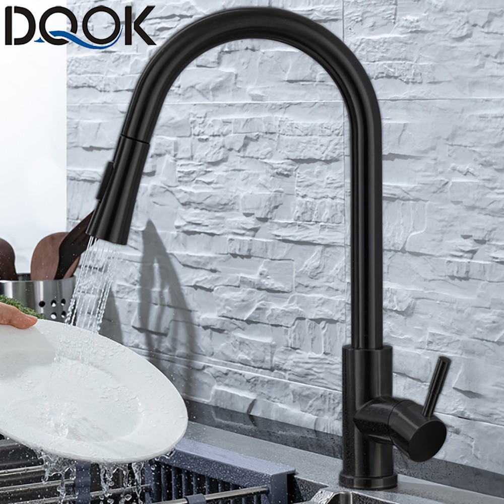 DQOK Kitchen Faucet Pull Out Brushed Nickel Sensor Stainless Steel Black Smart Mixed Induction Tap Touch Control Sink Faucet